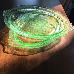 2 Vintage Depression Glass Platters matching